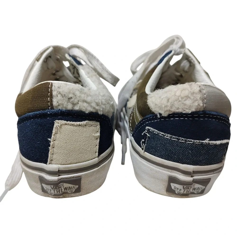 Vans‎ Old Skool Sneakers Patchwork Camo Fuzzy Olive Denim Shoes Womens Size 7.5